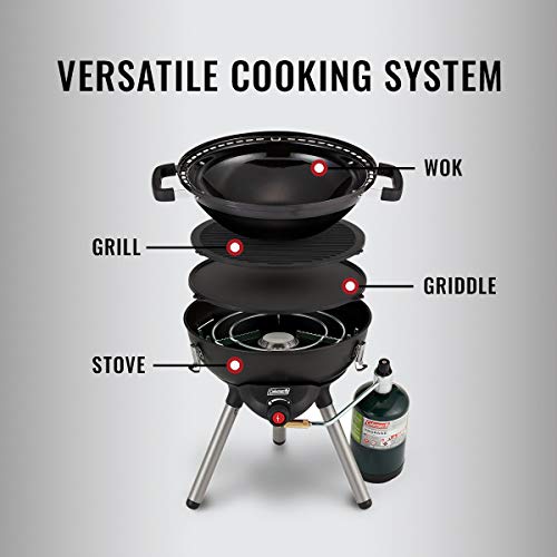 Coleman 4-in-1 Portable Propane Grill with 4 Cooking Attachments, Grill/Stove/Griddle/Wok with 7000 BTUs of Power for Grilling, Tailgating, Camping, BBQ, & More