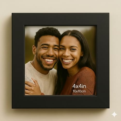 Image of Stuthi Arts Premium 4x4 Inch (10x10 cm) Table Top Photo Frame, Set of 6, Elegant Desk Decor Set, Gallery, MDF with Glass Front (Black, 4x4 inch)