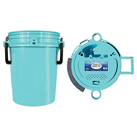 Lee Fisher Sports 5 Gallon iSmart Bucket (Rope Handle) with Essential Top (Aqua) Integrated with Magnet pad, Rod, net, line, Tool Accessories Holder and Vented Opening, Holes for Live Bait. Cover