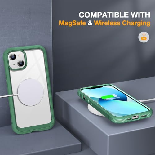 Image of Miracase for iPhone 13 Case 6.1'', [Bubble Free] Full-Body Bumper Phone case with Built-in Full Glass Screen,No Gap,Compatible with MagSafe,Green