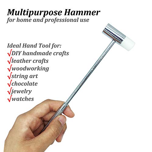 Dual Head Small Hammer, 7-1/2in Length, Silver Knurled Grip, Double face Jewelry Mallet Hammer, Mini Mallet for crafts, Mini Hammer for Watch, Tuning, Woodworking, Toys, Handcraft, Leather, Instrument