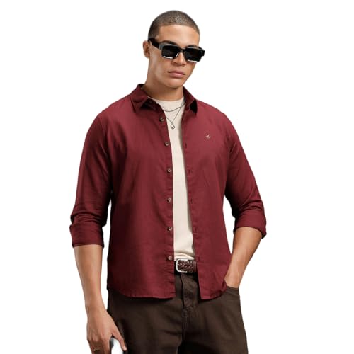 Image of WROGN Men's Cotton Linen Blend Shirt | Solid | Slim Fit