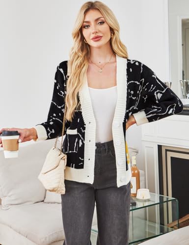 Image of Gihuo Women Cat Sweater Oversized Cute Kawaii Cardigan Knit Graphic V Neck Loose Fit Long Sleeve Cardigan Coat