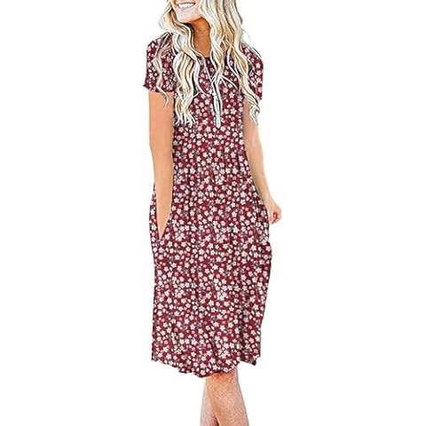 AUSELILY Summer Knee Length Dress with Pockets Cover