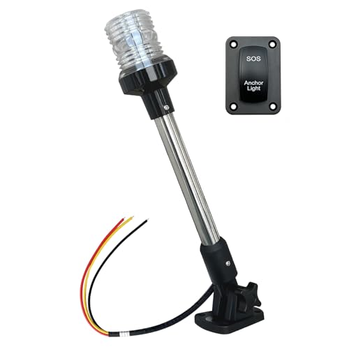 Vcanuplms 12 Inches Anchor Light Stern Light with SOS LED Distress Signal, IP67 Waterproof LED boat Navigation Lights with Rocker Switch Panel, 12V Fold Down Marine Navigation Lights for Boats