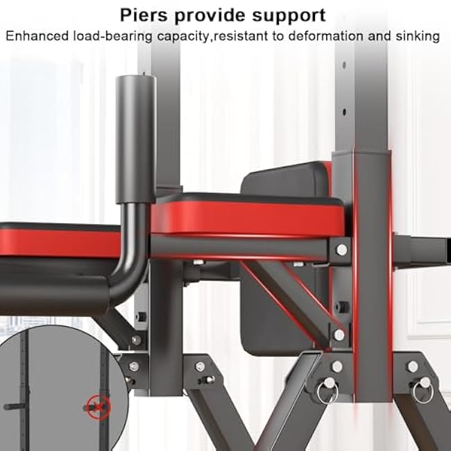 Foldable Power Tower, Adjustable Multifunction Pull Up Bar Tower Station, Pullup Dip Station Rack for Home Gym
