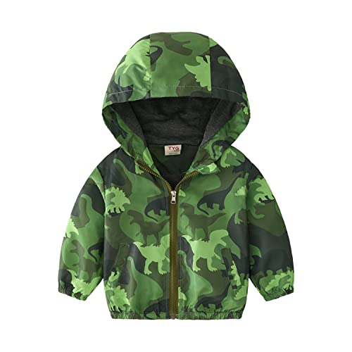 Volunboy Bébé Garçon Veste à Capuche, Enfant Poche Zippée Automne Blousons Manteau(3-4 ans,Dinosaure Vert,Taille 110) Cover