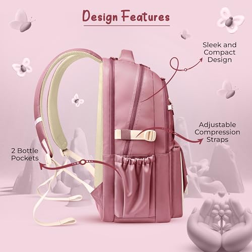 Image of Gear Grace 19 inch /40L Large Water Resistant School Bag | Casual Backpack | Daypack | Travel Backpack | Kids Bag for Boys /Girls (Pink - Cream)