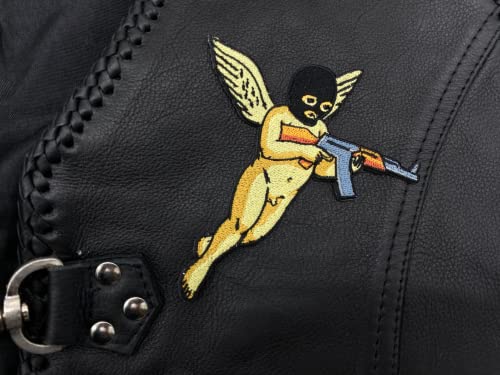 Finally Home Bad Angel Patch zum Aufbügeln | Engel mit Waffe und Flügeln Patches, Bügelflicken, Flicken, Aufnäher geeignet für Lederjacken