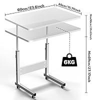 Höhenverstellbarer Schreibtisch Holz Tisch Computertisch mit Tischplatte Sitz- & Stehpult, Tischbeine aus Metall mit Mobiler Rollen, 60x40cm Laptoptisch Höhenverstellbar Standing Desk, Weiß Bürotisch – Ansicht 3