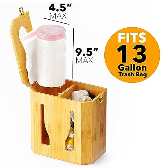 SpaceAid Bamboo 2 in 1 Garbage Bag Roll Holder & Dispenser, Under Sink Organizer for Kitchen Storage