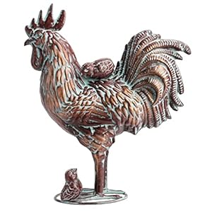Garden Rooster Statues Decor 157×188 Antique Copper Outdoor Chicken Sculptures Metal Yard Art Figurines Creative Rooster Chicks Ornaments for Home Kitchen Patio Farm