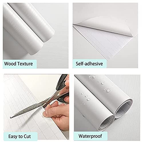 Homease White Wood Grain Contact Paper 24 X 196 In, Self-Adhesive Wallpaper Peel And Stick Removable Decorative Wall Covering Vinyl Film For Shelf Liner Furniture Kitchen Cabinet Countertop Drawer #TOP2
