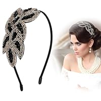 GXGM 1 Pezzi Cerchietto Capelli Donna Vintage Costume Prom Party Retro Cristallo Nero Matrimonio Acconciatura Accessori Anni 20 Donna