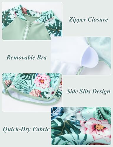 SEAUR Girls' Rash Guard Sets 2 Piece Zipper Bathing Suits with Shorts Quick Dry Kids UPF 50+ Summer Beach Swimwear 7-14Y3