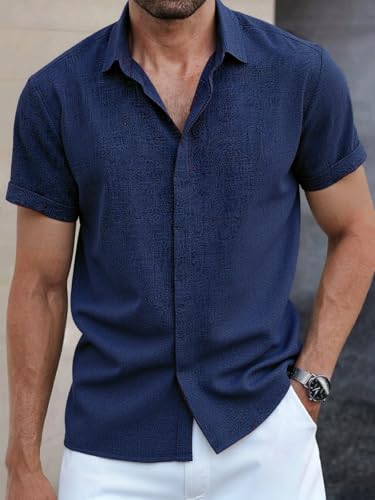Men's Button Down Shirt Short Sleeve Casual Summer Beach Business Shirt