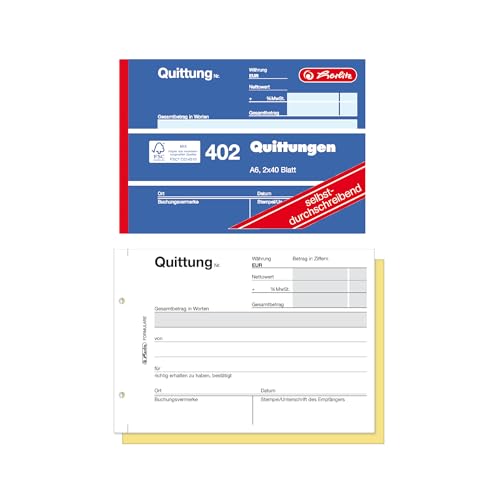 Herlitz Quittungsblock 402, selbstdurchschreibend, A6 quer, 2 x 40 Blatt