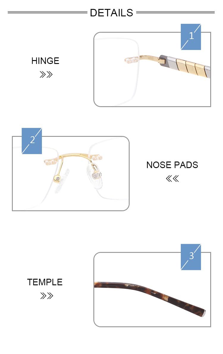 HELES - Occhiali da lettura da uomo, rettangolari, in titanio e policarbonato, con blocco della luce blu, antiriflesso, Oro, +3.50 Strength