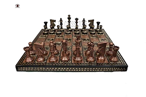 Jeu d'échecs en métal de luxe pour salon avec coffret de rangement velours