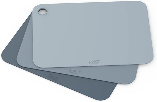 Joseph Joseph Pop - 3-piece Double-Sided Colour Codede Chopping Mat Set, Flexible, Easy to store, Dishwasher-Safe, Sky Blue