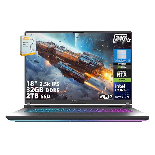 Image of ASUS ROG Strix G18 G815 Gaming AI Laptop | 18 inch 2.5k IPS 240Hz (100% DCI-P3, 500nits) | Intel Core Ultra 9 275HX | 32GB DDR5 2TB SSD | GeForce RTX 5070 | RGB Backlit Wi-Fi 7 Win11 Pro w /DLCA Accessory
