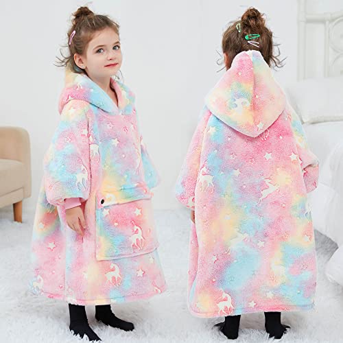 Image of KFUBUO Wearable Blanket Hoodie for Kids With Pocket Toddlers 2-6 Year Old | Sherpa, Oversized Sweatshirt Blanket, Kids Blanket, Girl Boy Gifts, Glow in The Dark Stars, Cozy Gifts for Kids
