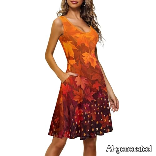 Image of Renewold Women's Sleeveless Tank Dress with Pockets, Casual Scoop Neck A-Line Sundress for Summer, Travel and Vacation