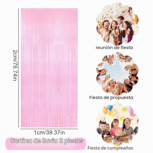 Miniatura 2 de Roadloo Cortinas De Oropel Metálicas, 2 Pack Cortinas Metálicas Rosa Con Purpurina Fondo Con Flecos Oropel Franjas Decoración Fondo Para Nochevieja Fiesta De Cumpleaños Bodas Navidad Año Nuevo