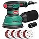 HYCHIKA Exzenterschleifer, 300W 12000OPM Exenterschleifmaschine, 6 Geschwindigkeiten, Compact Exzenterschleifer 125mm, mit 16 Stück Schleifpapier, zum Schleifen, Polieren von Holz und DIY