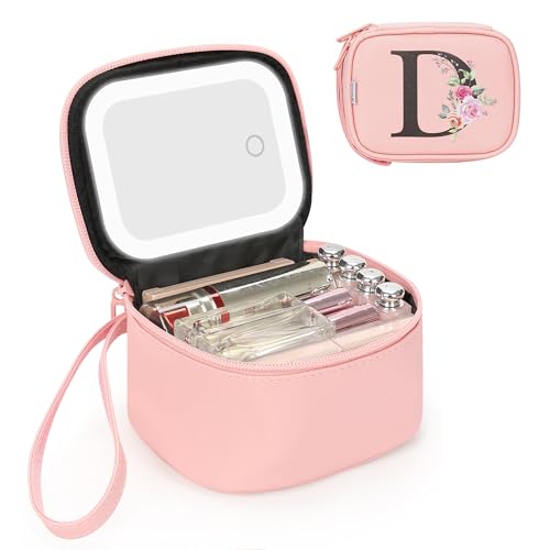Relavel Mini Makeup Bag with Led Mirror, Initial Make Up Bag for Girls, D