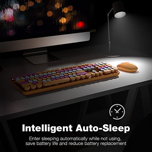 MOFII Wireless Keyboard and Mouse Combo, Retro Keyboard with Round Keycaps, 2.4GHz Dropout-Free Connection, Cute USB Mouse for PC/Laptop/Windows XP/7/8/10 (Orange-Colorful) — view 4