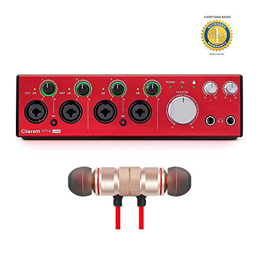 Focusrite Clarett 4Pre USB 18-In/8-Out Audio Interface includes Free Wireless Earbuds - Stereo Bluetooth