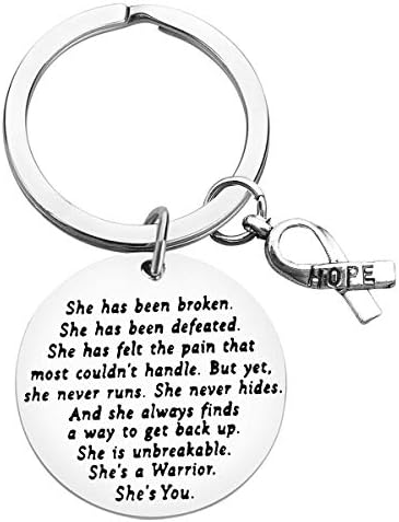 Cancer Survivor Keychain Gift She is Unbreakable She's A Warrior She's You Keychain Cancer Fighter Anti-cancer Strong Recovery Belief Inspirational keyring Girls Christmas Halloween Birthday Gift 1PC