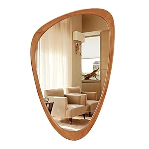 Asymmetrical Mirror Wood, 19.5″ x 30.5″ Irregular Wall Mirror Wood Framed Mirror Decor for Bathroom Living Room Bedroom Entryway