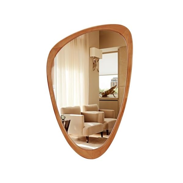 Asymmetrical Mirror Wood, 19.5″ x 30.5″ Irregular Wall Mirror Wood Framed Mirror Decor for Bathroom Living Room Bedroom Entryway