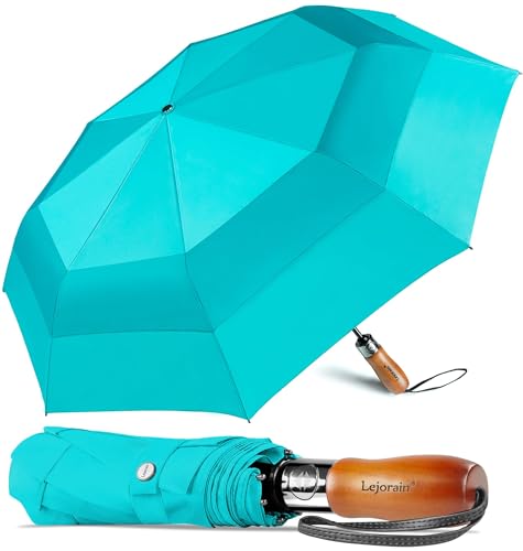 Lejorain 54inch Large Compact Golf Umbrella - Oversized Auto Open Close Folding Golf Umbrella Travel 210T Dupont Teflon Coated Vented Windproof Double Canopy for Women Men, 05.Lake Green, 14