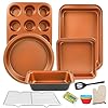 6 pieces baking pans set nonstick bakeware set stackable with cookie sheet muffin roundsquare cake pan loaf pan rack oven mitt spatula for home baker gold  urban country home decor