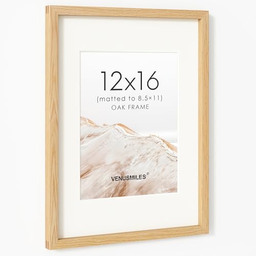 Image of 12x16 Picture Frame, USA-Sourced Natural Oak Wood Photo Collage Frame with HD Tempered Glass, Modern Simple 12 x 16 Wooden Frame Matted to 8.5x11, Vertical & Horizontal Wall Hanging Display
