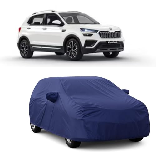 Image of Car Body Cover Compatible with Skoda Kushaq | Water, Dust & UV Protection | Mirror Pockets | Elastic Grip | Triple Stitch Skoda Kushaq Car Cover (Blue)