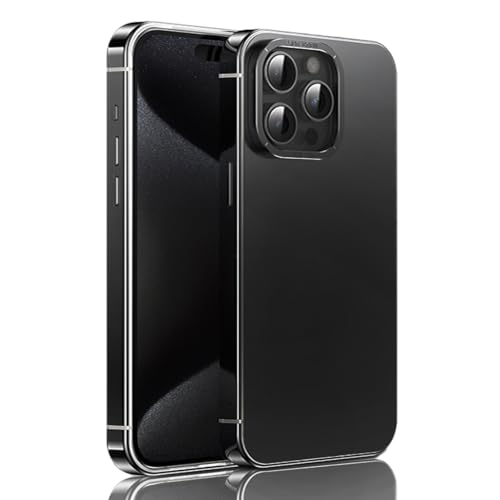 Titanium Metal case for iPhone 15 Pro Max 6.7 inch, Stainless Frame | Titanium Back [Military Grade case] | Anti-Yellowing & Fingerprint | Slim Fit & Shockproof (Black)