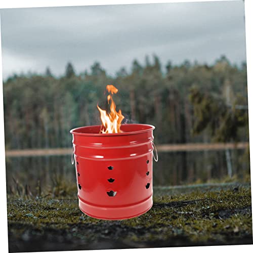 Yardwe 1Pc Enamel Burning Gold Barrel Fire Pit Bucket Camping Fire Pit Golden Ingot Feng Shui Outside Trash Can With Lid Outside Ashtray Trash Can Outdoor With Lid Burn Bucket Red Stove #TOP6
