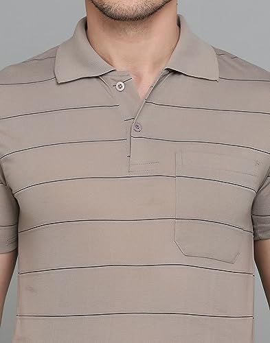 Image of INKKR Men's Striped Polo Neck Cotton Blend Multicolor T-Shirt