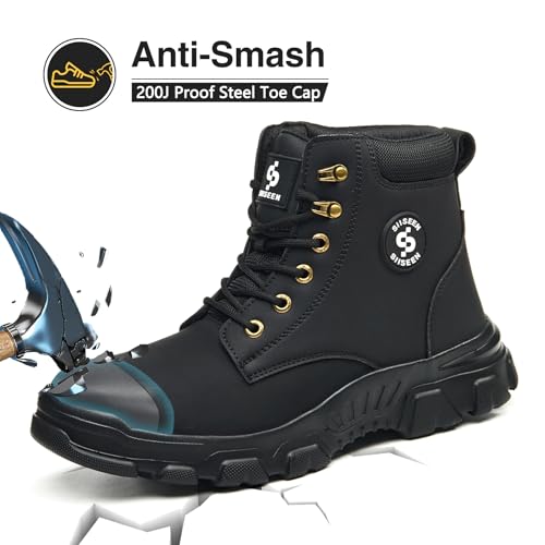 Image of Steel Toe Boots for Men Women Comfortable Lightweight Work Boots for Men Industrial Construction Boot Non Slip Work Shoes