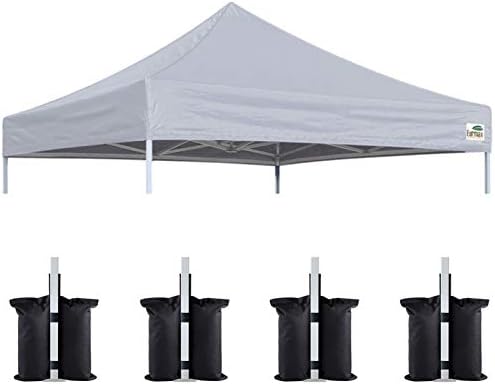 Eurmax USA Canopy Replacement Top Only,10x10 Pop Up Canopy Tent Top Cover,Choose 30 Colors,Bonus 4PC Pack Canopy Weight Bag (Gray)