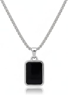 Jewel Harbour Black Stone Oval Bar Pendant with Stainless Steel Chain Necklace for Men- Anti Tarnish Price In India