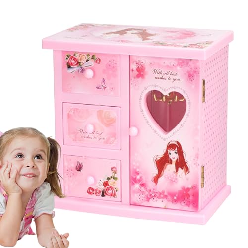 Joyero de música, encantador soporte de joyería musical, organizador de accesorios de bailarina giratoria, bonito baúl de baratijas con compartimentos, ideal para colección de niñas pequeñas
