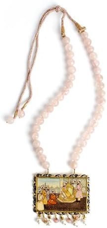 Nornament Rose Quartz Ethnic Mughal setting double strings necklace