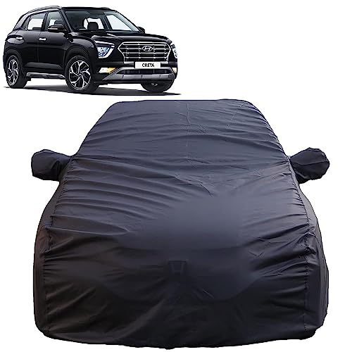 Image of Autofact Waterproof Car Body Cover Compatible with Hyundai Creta (2020 to 2022) with Mirror Pockets, 4 x 4 American Matty, Long Lasting Strong Durable Material, Grey Color.