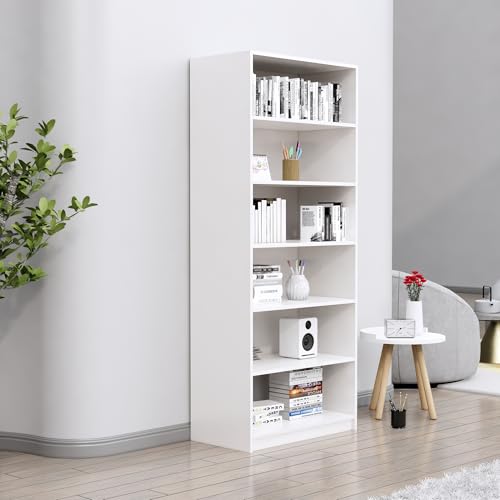 Image of Bniture 6 Tier Engineered Wood Open Book Shelf Wooden Bookshelf for Home, Kids Room & Study Room | Multipurpose Free Stand Corner Book Organizer for Library Room, Office | Frosty White