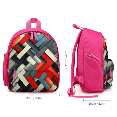 Diagonal Geometric Backpack Small Book Bag with Side Pocket, Lightweight Durable Backpack, Travel Rucksack, Pink-style2